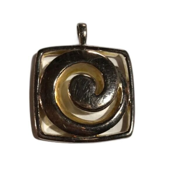 Square Spiral Design Pendant In Silver & Gold‎ Tone - Picture 1 of 5